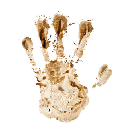 dirty hand print isolated on a white backgroundの写真素材