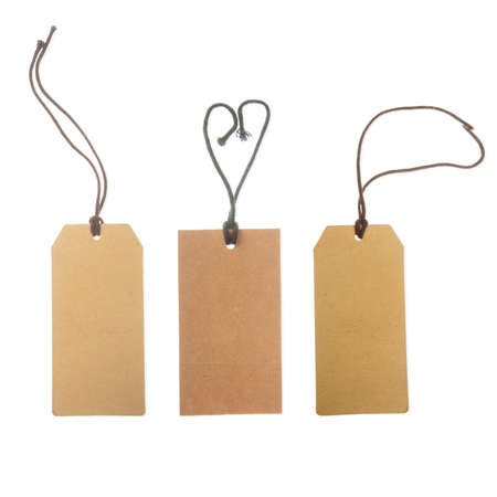 brown paper price tags isolated on white backgroundの写真素材