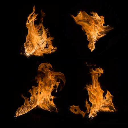 High resolution fire collection isolated on black backgroundの写真素材