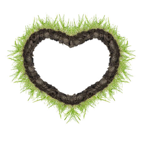 Frame in the shape of a heart of green grassの写真素材