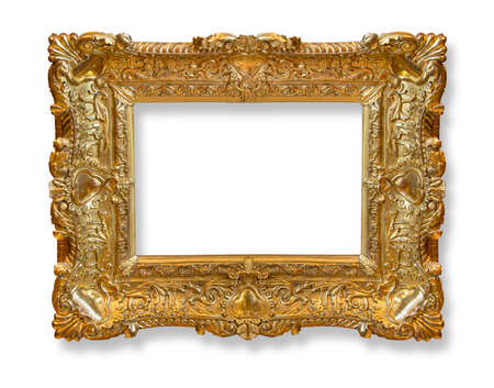Gold frame. Gold gilded arts and crafts pattern picture frame.の写真素材