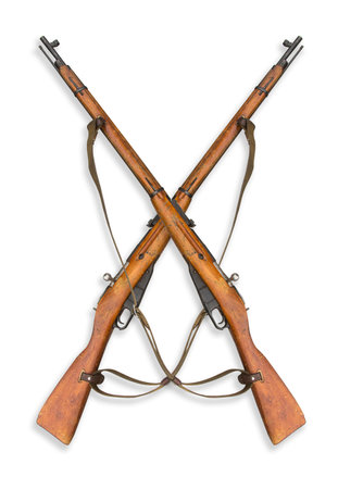 The old rifle isolated on a white background. Rifle during the war in 1940s.