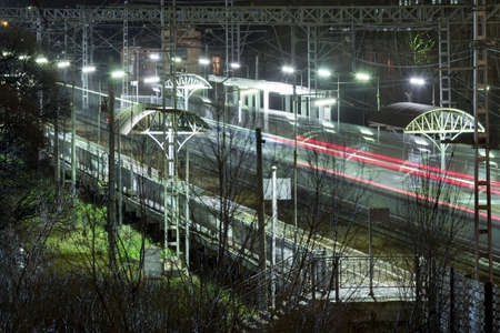 railway station, train station at nightの写真素材