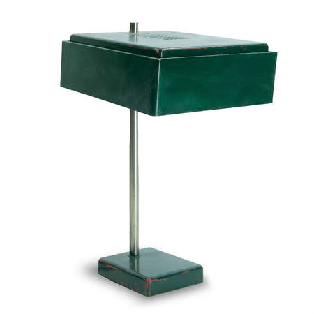 Green, vintage lamp isolated on white backgroundの写真素材