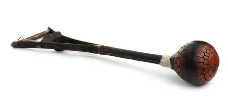 African wooden cuban maracas.  Isolated over white background の写真素材