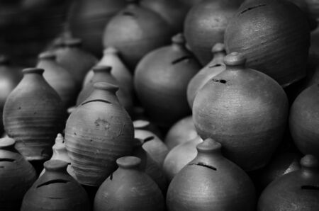 Indian piggy banks made of mudの写真素材