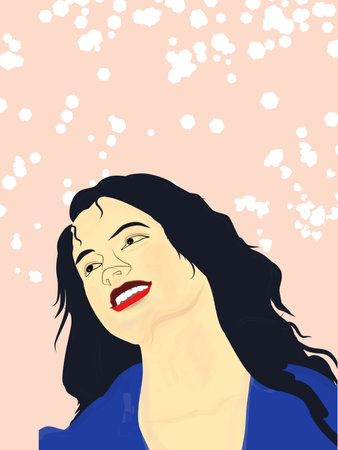Vector illustration of a beautiful woman with long black hair and red lipsの写真素材