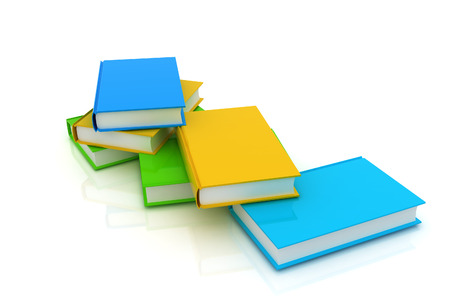 colorful real books on a white backgroundの写真素材
