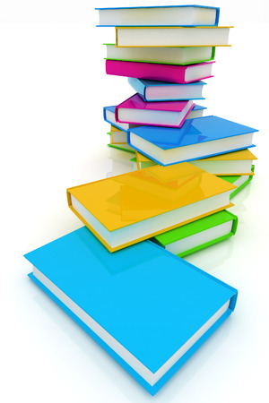 colorful real books on a white backgroundの写真素材