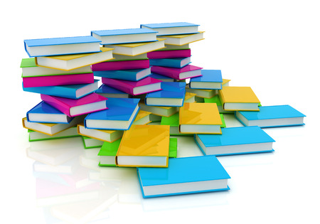 colorful real books on a white backgroundの写真素材