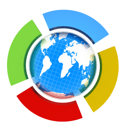 Earth and four semi-circle. The concept of four-time season ( winter-blue,spring-green,  summer-red,yellow-autumn). 3d buttonの写真素材