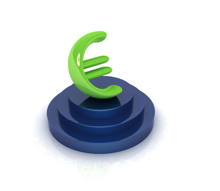 Euro sign on podium  3D icon on white backgroundの写真素材
