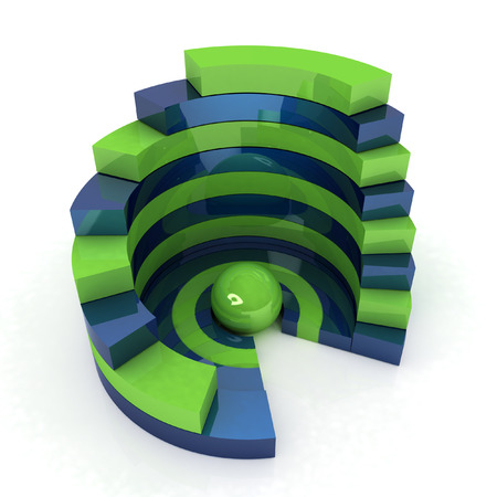 Abstract structure with green bal in the center on a white backgroundの写真素材