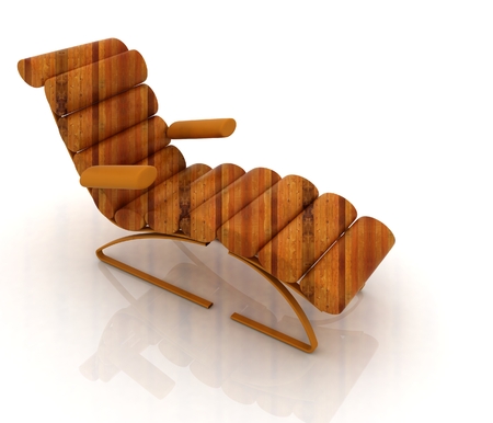 Comfortable wooden Sun Bed on white background の写真素材