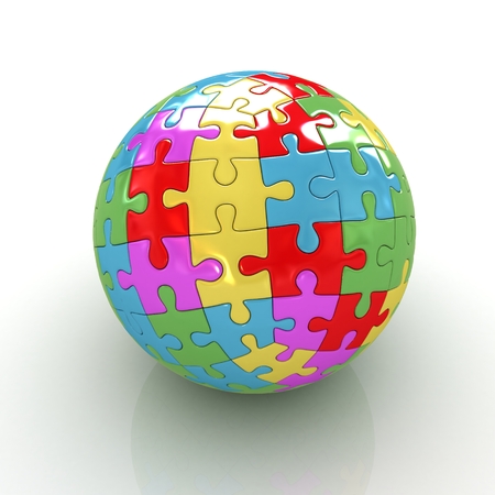 Sphere collected from colorful puzzle on a white backgroundの写真素材