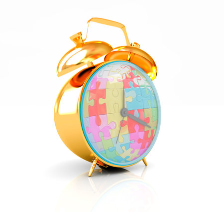 Gold alarm clock on a white background