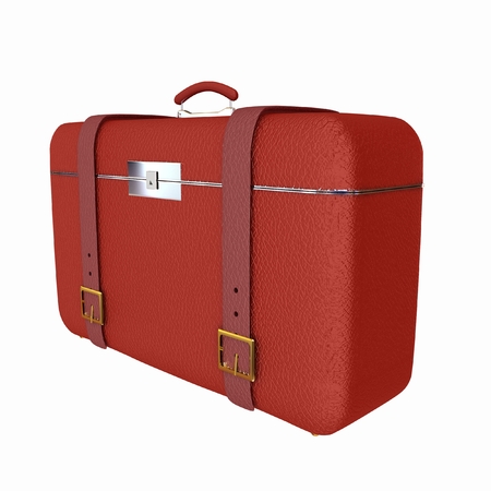 Red traveler's suitcase on a white backgroundの写真素材