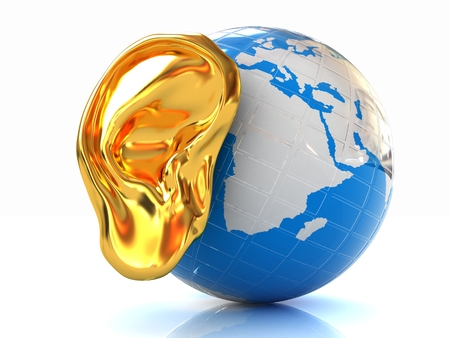 Ear gold 3d on earth render isolated on white background  の写真素材