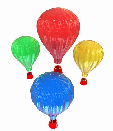 Hot Air Balloons with Gondola. Colorful Illustration isolated on white Background の写真素材