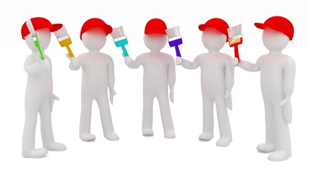 3d man with a brush. Isolated on white background の写真素材