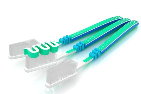 Toothbrushes on a white background の写真素材
