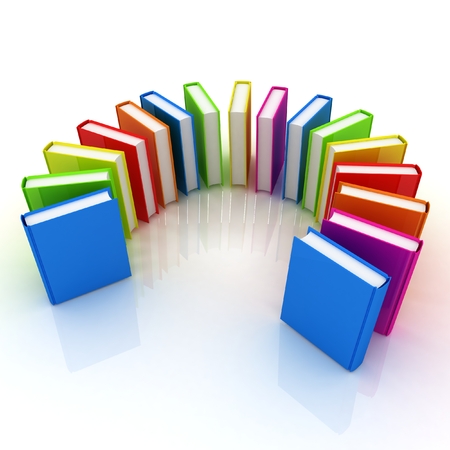 colorful real books on a white backgroundの写真素材