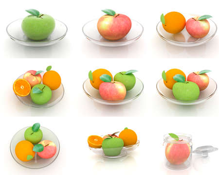 Set of citrus on a glass plate on a white の写真素材