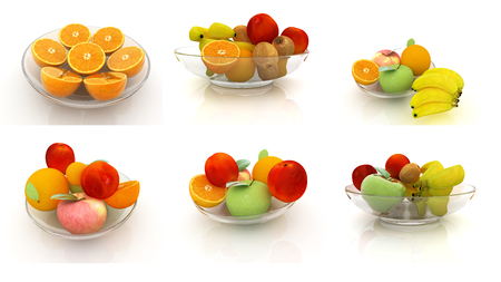 Set of citrus on a glass plate on a whiteの写真素材