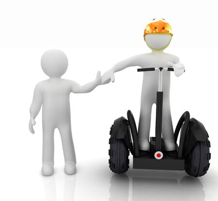 3d people in riding on a personal and ecological transport in helmet and holding hands  Concept of partnershipの写真素材