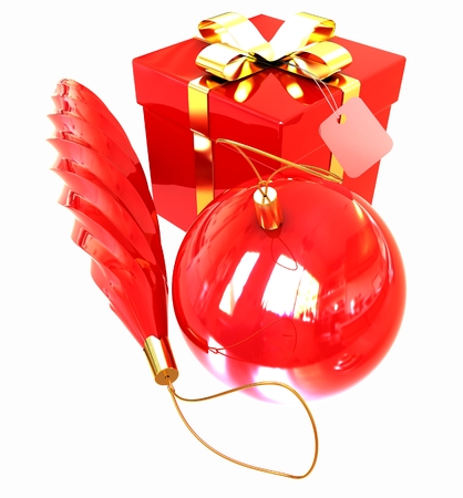 Bright christmas gifts on a white backgroundの写真素材