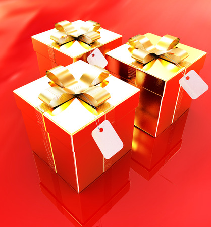 Bright christmas gifts on a white backgroundの写真素材