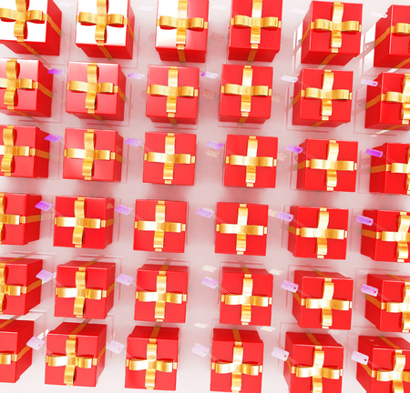 Bright christmas gifts on a white backgroundの写真素材