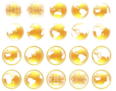 Set of yellow 3d globe icon with highlights on a white backgroundの写真素材