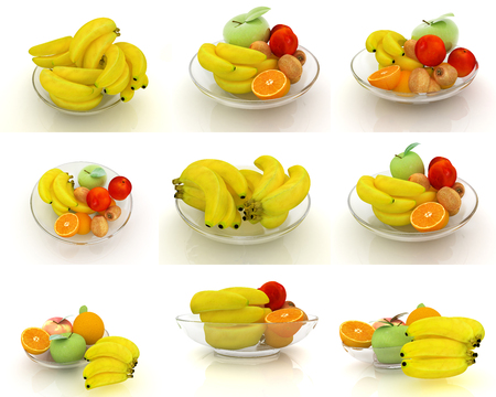 Set of citrus on a glass plate on a white の写真素材