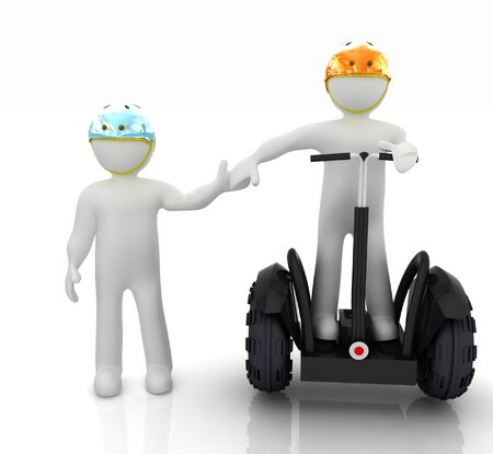 3d people in riding on a personal and ecological transport in helmet and holding hands  Concept of partnershipの写真素材