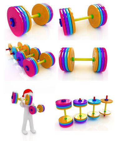 Dumbbells set on a white backgroundの写真素材