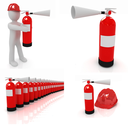 Fire extinguisher set on a white backgroundの写真素材