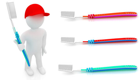 Toothbrush set on a white backgroundの写真素材