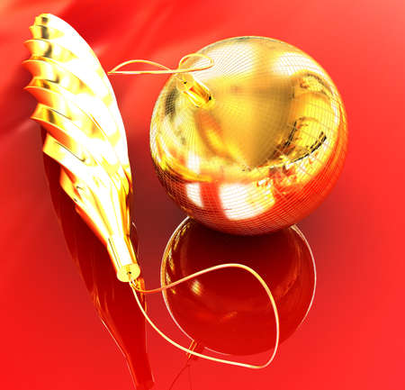 Traditional Christmas toys on a reflective background の写真素材