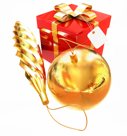 Bright christmas gifts on a white backgroundの写真素材