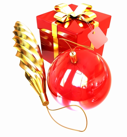 Bright christmas gifts on a white backgroundの写真素材