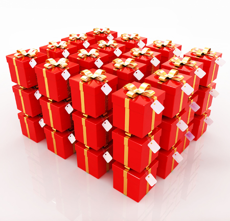 Bright christmas gifts on a white backgroundの写真素材