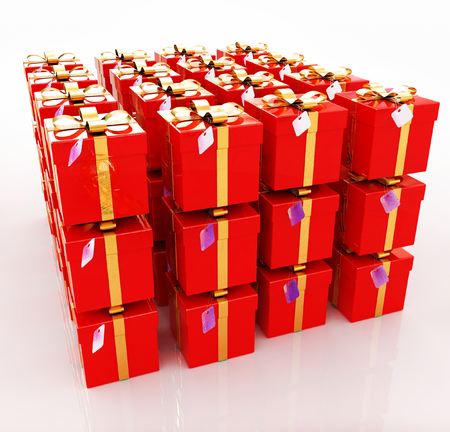 Bright christmas gifts on a white backgroundの写真素材