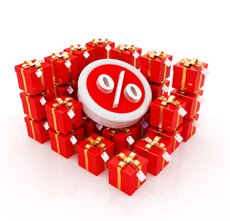 Percentage and gifts on a white backgroundの写真素材