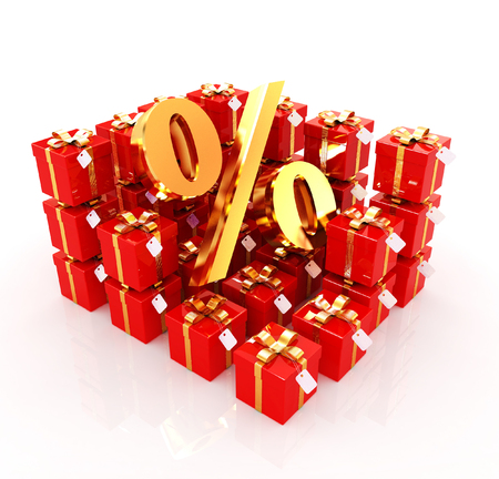 Percentage and gifts on a white backgroundの写真素材