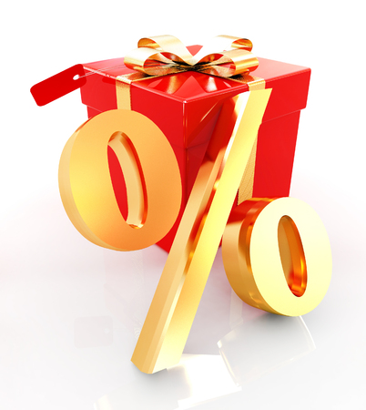 Percentage and gifts on a white backgroundの写真素材