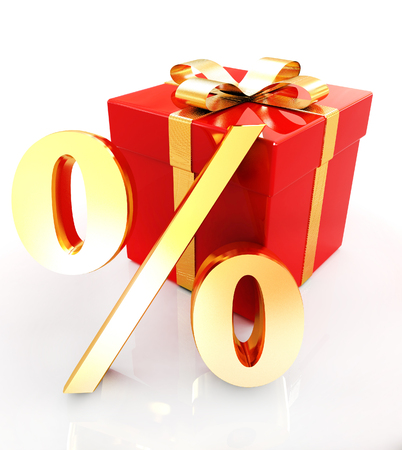 Percentage and gifts on a white backgroundの写真素材