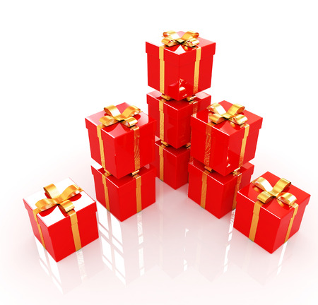 Bright christmas gifts on a white background の写真素材