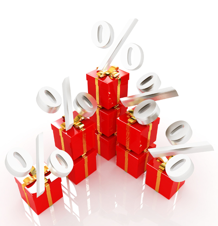 Percentage and gifts on a white background の写真素材