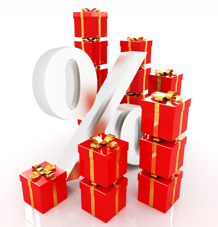 Percentage and gifts on a white background の写真素材